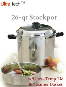 26Qt Ultra-Core Stockpot w/Ultra-Temp Lid and Canning/Steamer Basket